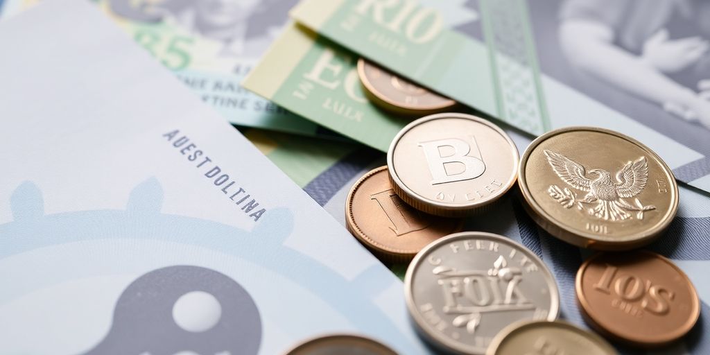 Australian currency notes and coins with a subtle background.
