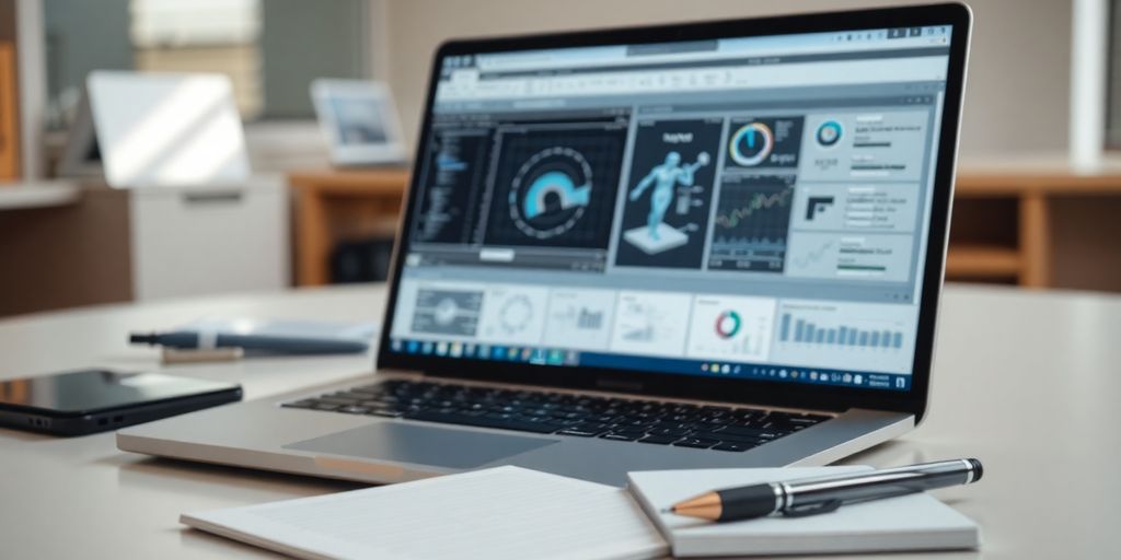 لاب توب حديث في بيئة عمل هندسية