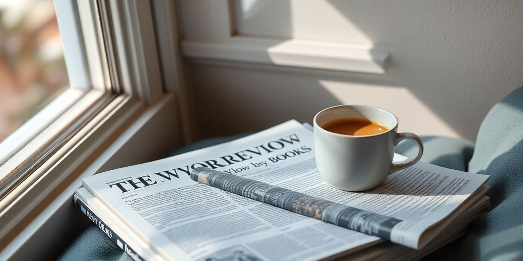 Cozy reading nook with The New York Review of Books.