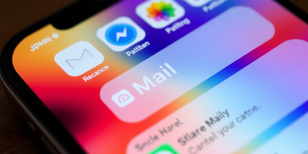 iPhone Mail app interface with vibrant colors and design.