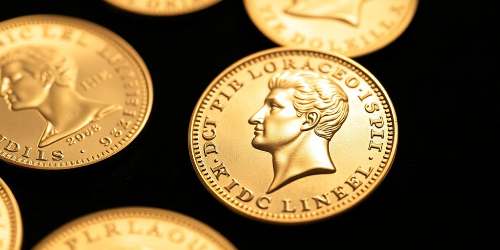 Monnaie en or Napoléon sur fond sombre.