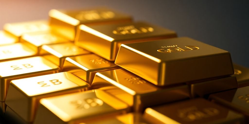 Des lingots d'or brillants empilés.
