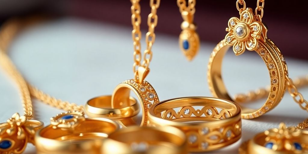 Bijoux en or élégants sur fond flou.