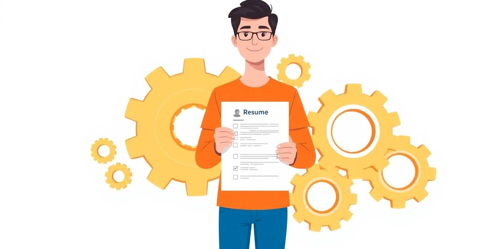 Person holding resume, gears turning.