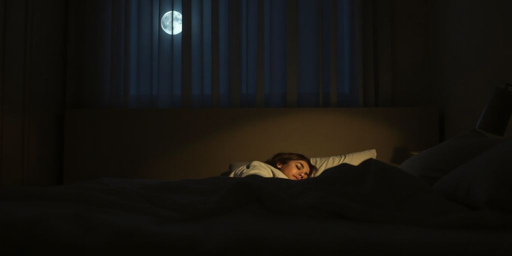 Person sleeping peacefully under a starry night sky.