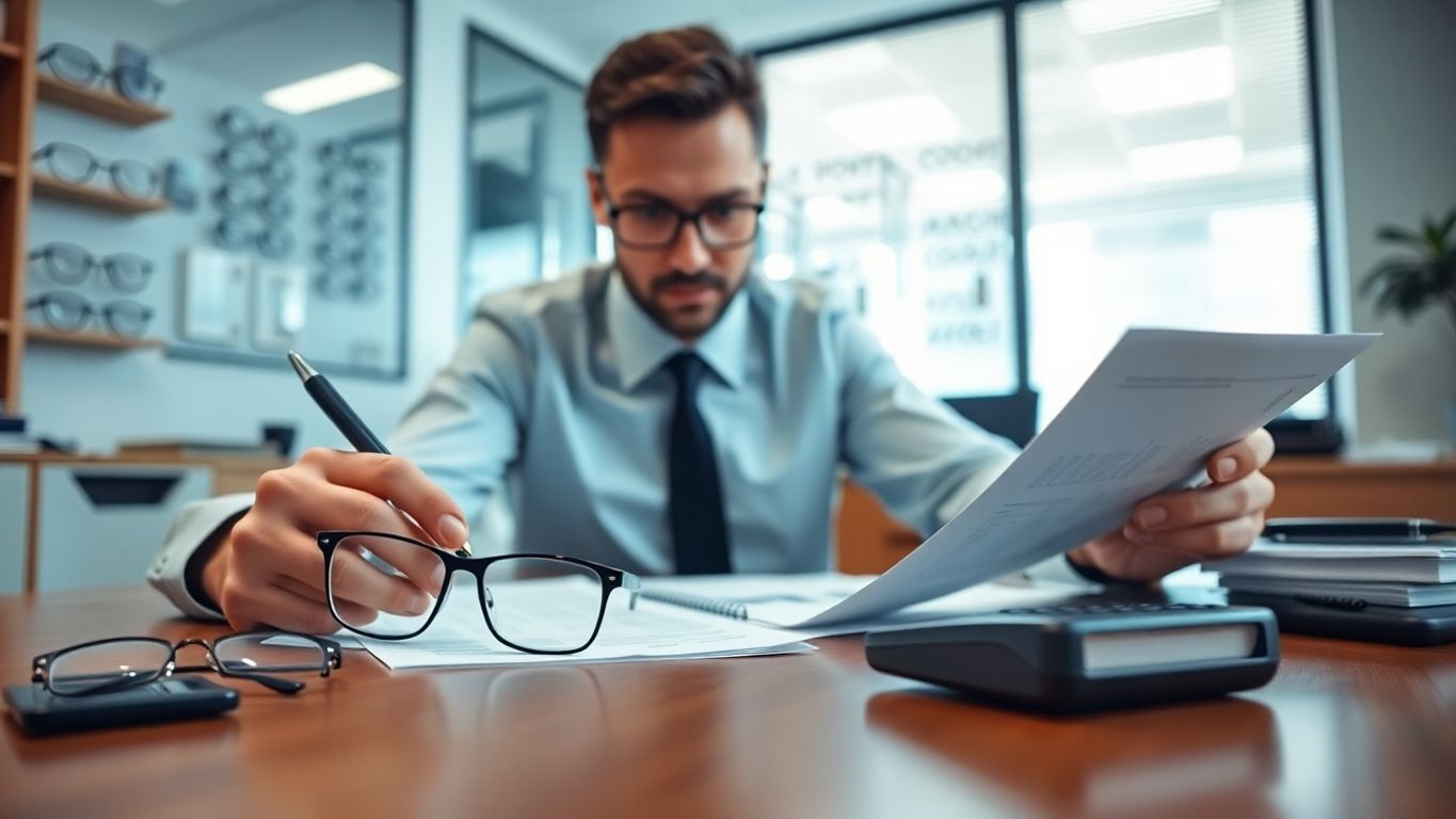Don'T Let Accounting Mistakes Cost You: Accounting For Optometrists Optometry Accountant Working With Financial Documents And Tools.