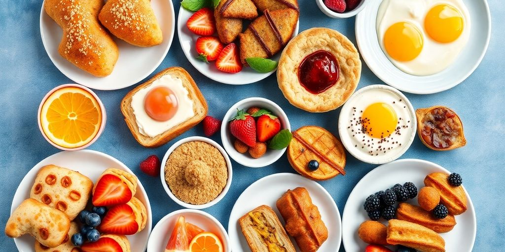 อาหารเช้าหลากหลายน่าทาน จัดวางสวยงาม