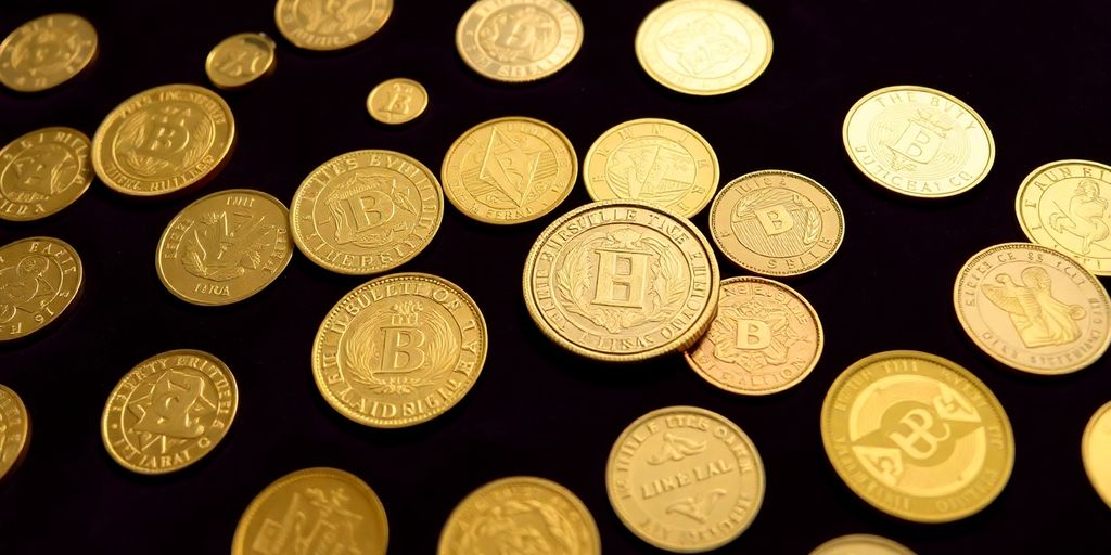 Assortiment de pièces d'or numismatiques sur un tissu.