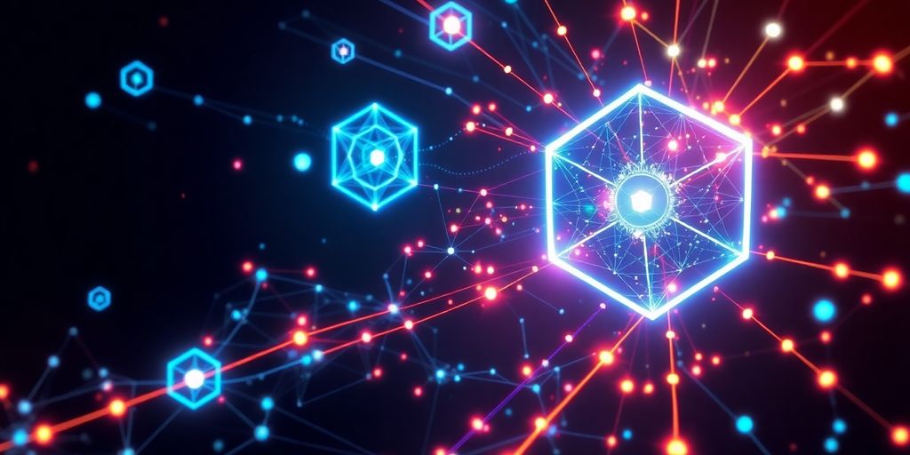 Crypto trading bot interface with abstract digital elements.