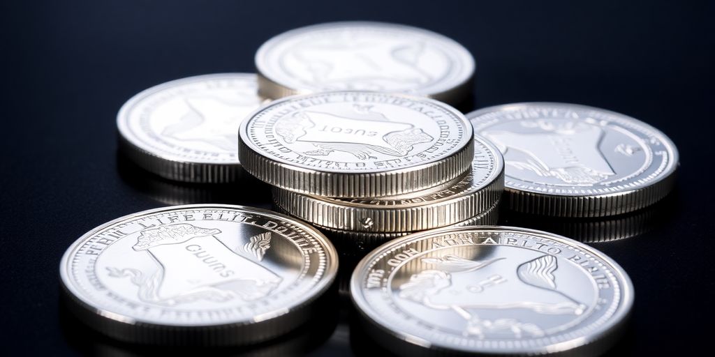 Pièces d'argent brillantes et empilées dans une main.