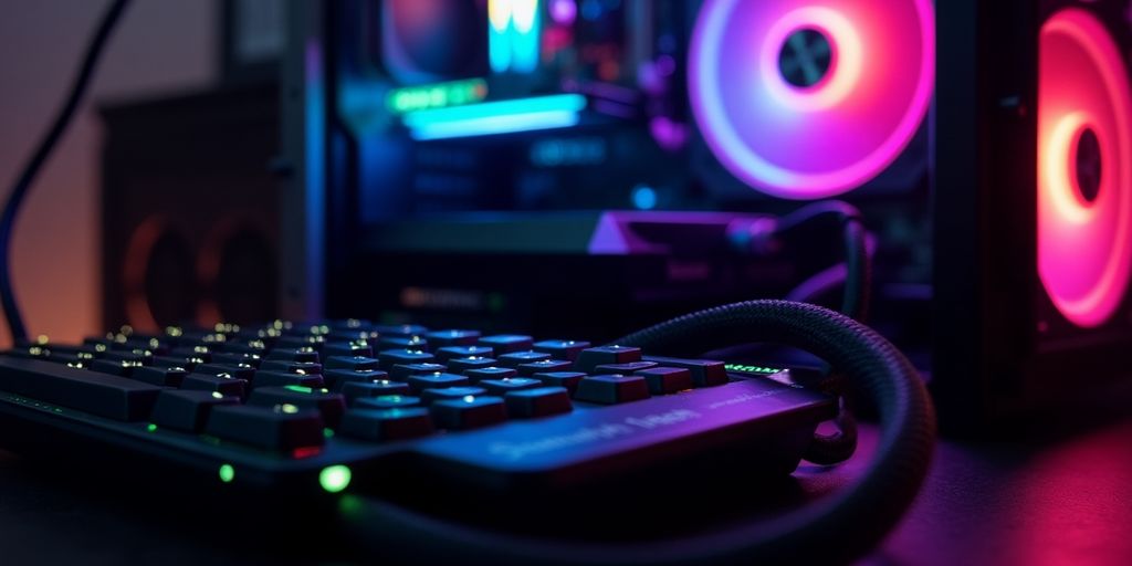 High-performance gaming PC with RGB lighting and components.