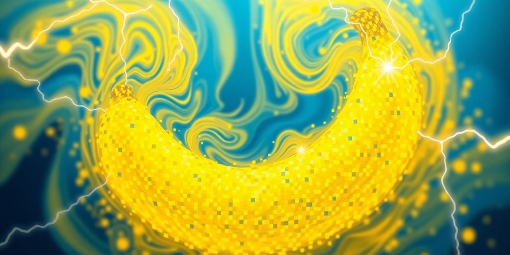 Nano Banana AI processing colorful digital art.