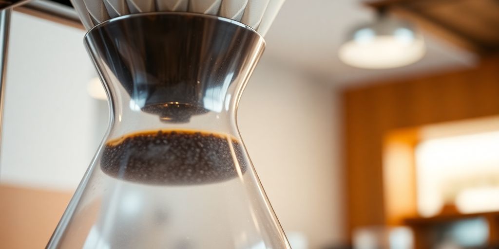 Coffee machine brewing coffee into a large carafe.