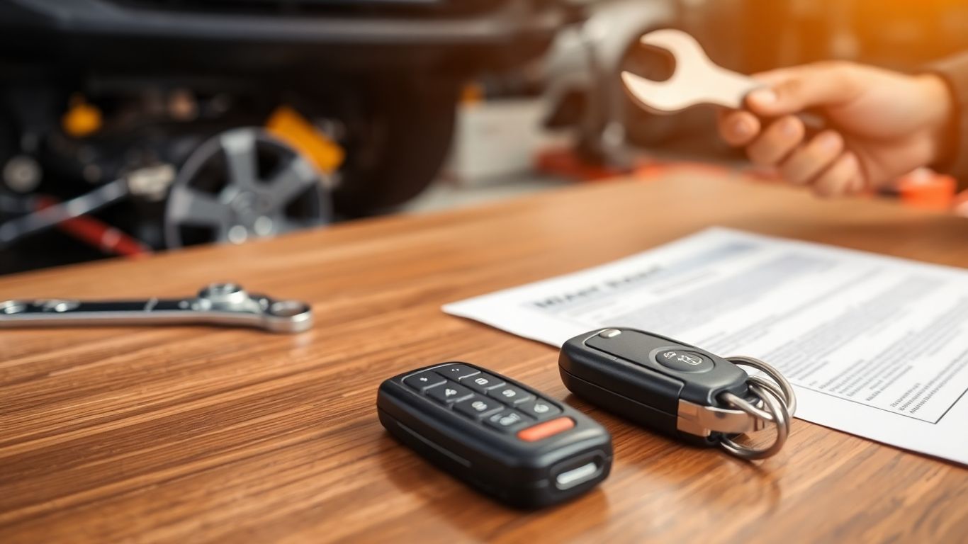 Car keys and warranty document on a desk