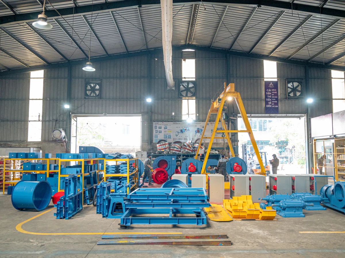Industrial workspace filled with machinery and organized equipment.