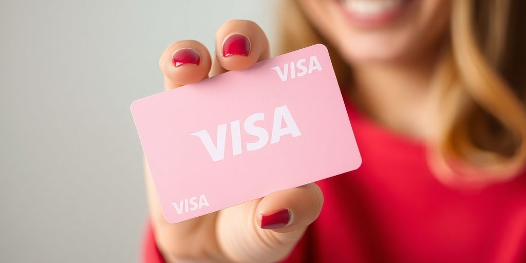 A woman's hand holding a Visa gift card.