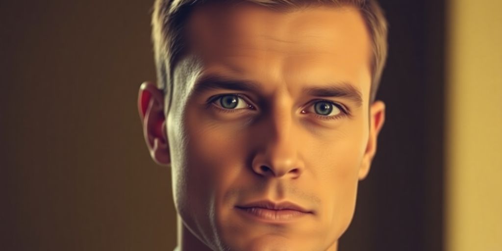 Man with minimalist haircut and sophisticated look.