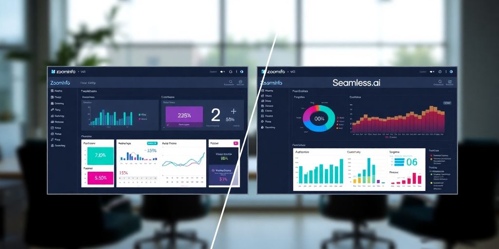 Data dashboards from ZoomInfo and Seamless.ai side by side.