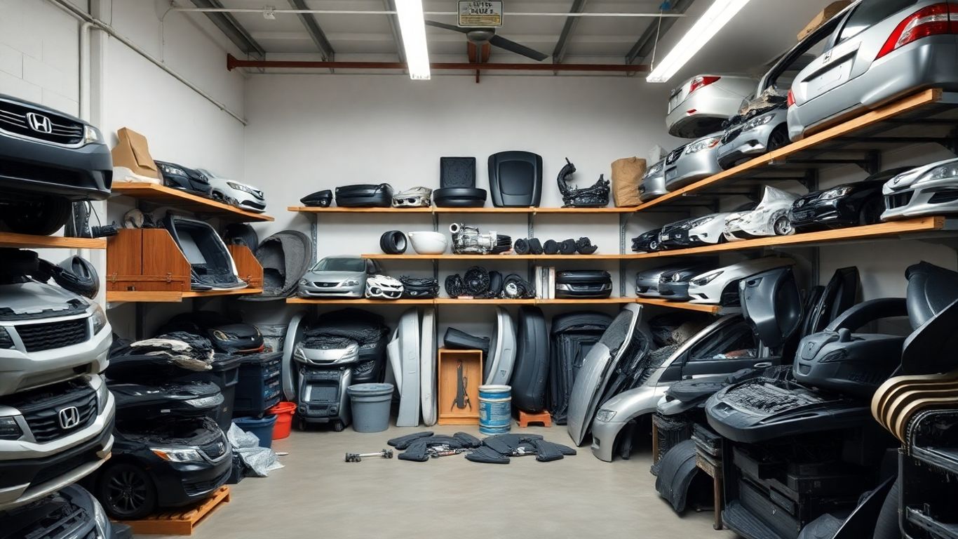 Honda Odyssey car parts organized in a workshop