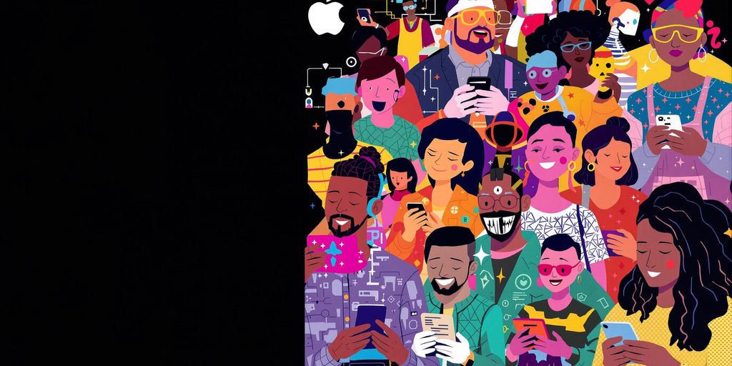 Diverse individuals using technology to illustrate AI's influence.
