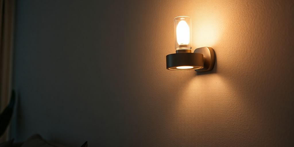 Stylish living room wall lamp illuminating a cosy interior.