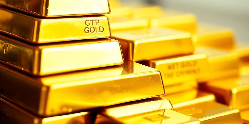 Des lingots d'or brillants empilés.