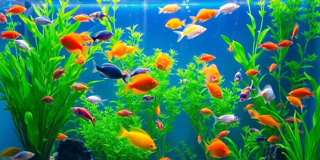 Colorful freshwater aquarium with fish and plants.