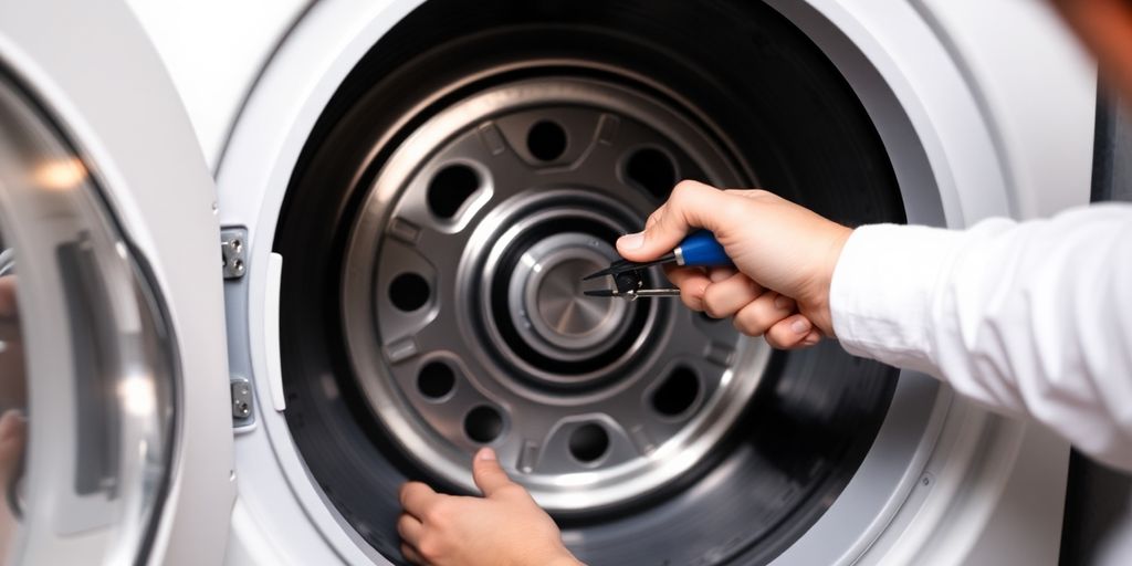 Man fixing a non-starting dryer.