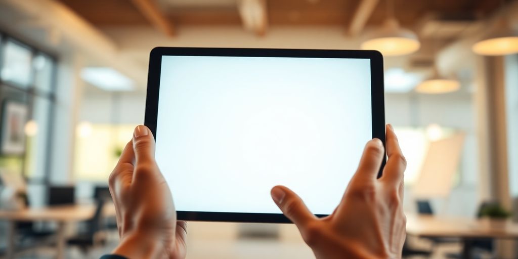 A person engaging with a digital survey on a tablet.