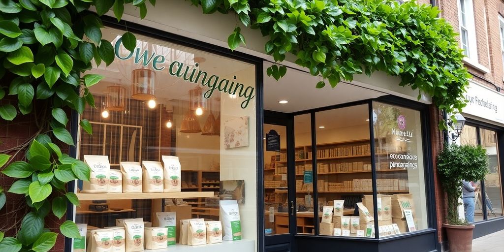 Croydon shop exterior with green packaging on display.