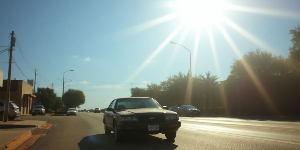 Hot Austin street with a car battery.
