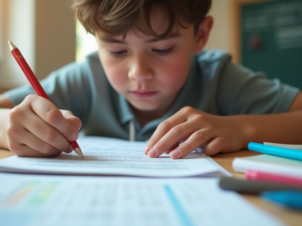 Student reviewing practice test results with study materials.