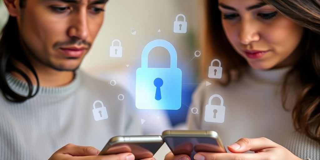 Personnes inquiètes regardant leurs téléphones avec des symboles bancaires bloqués.