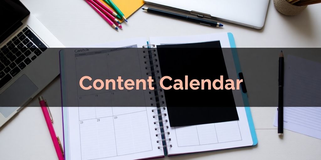 Bürotisch mit Planer und buntem Schreibzubehör.