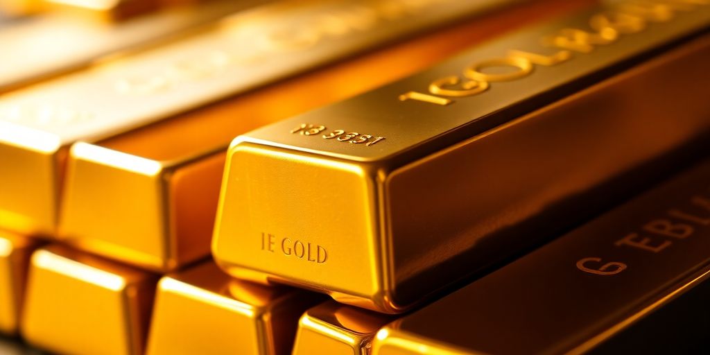 Barres d'or brillantes en arrière-plan flou.