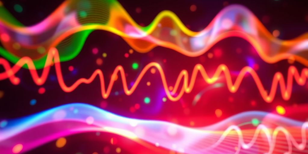 Abstract sound waves transforming into musical notes.