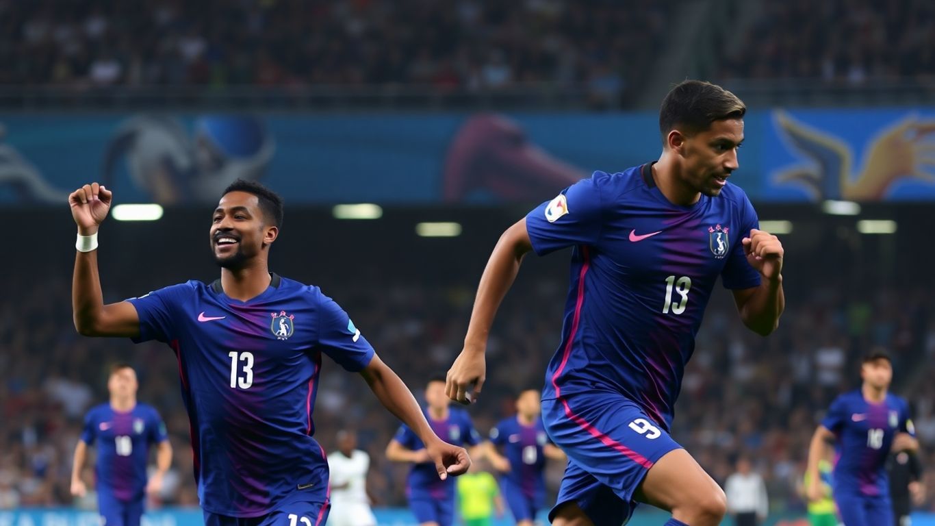 Mbappé et Olise célèbrent un but contre l'Ukraine.