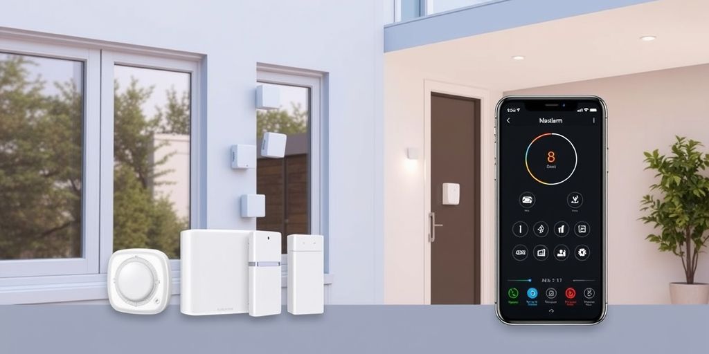 Home with wireless alarm system and smartphone app