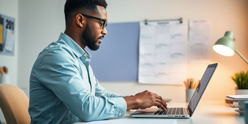 Person actively managing tasks with focused determination.