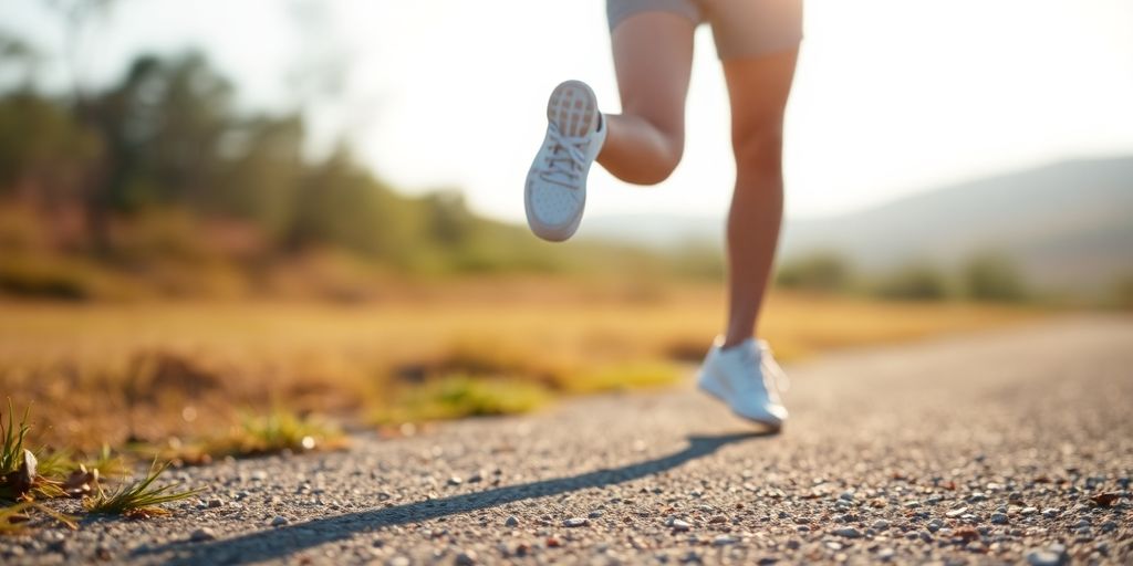 Person walking outdoors, promoting bone health through exercise.