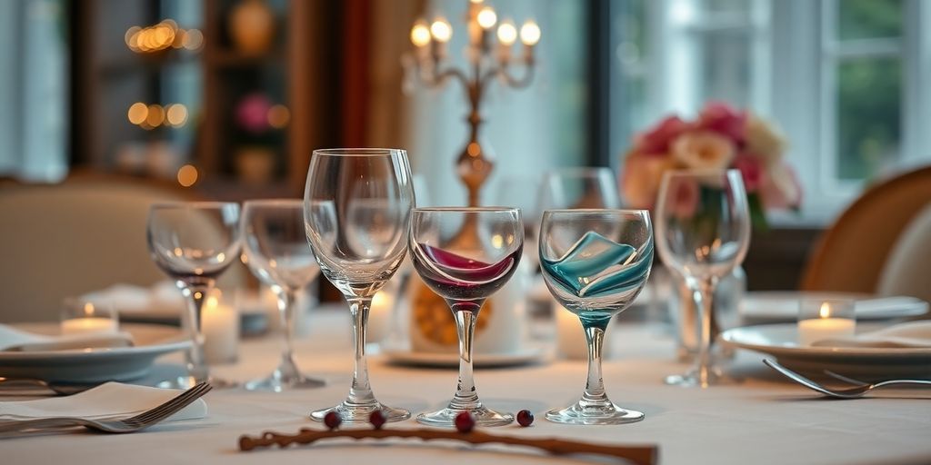 Elegant cups and glasses set on a beautifully arranged table.
