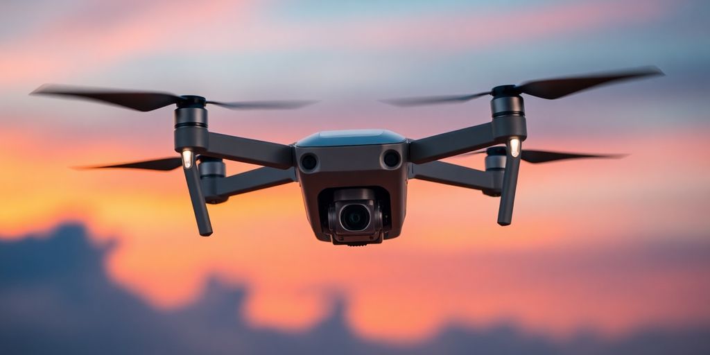 Drone DJI Neo survolant un ciel blue.