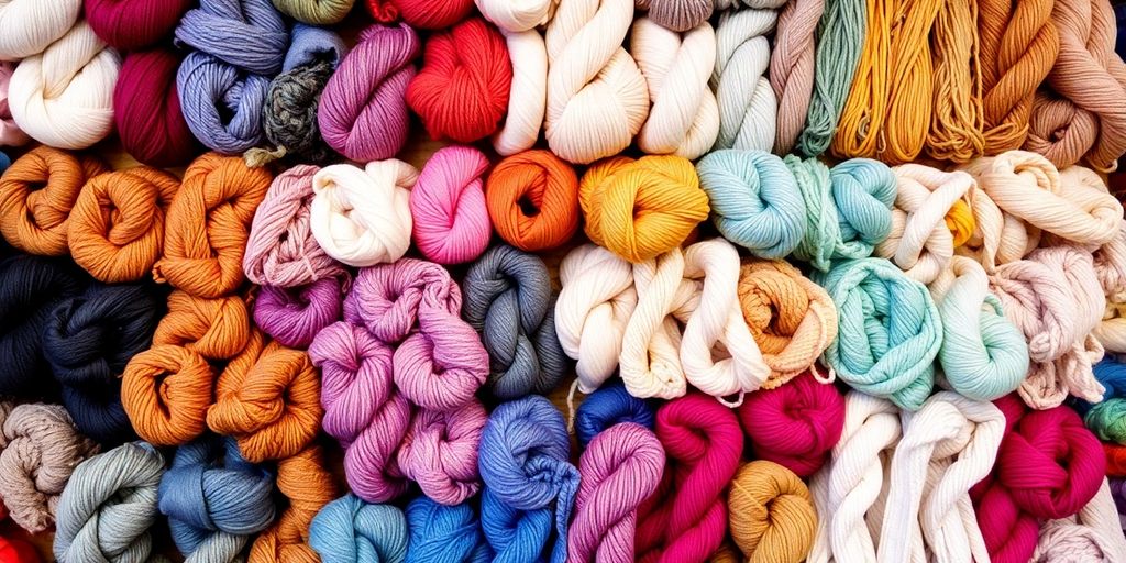 Colorful yarn skeins neatly arranged on shelves.