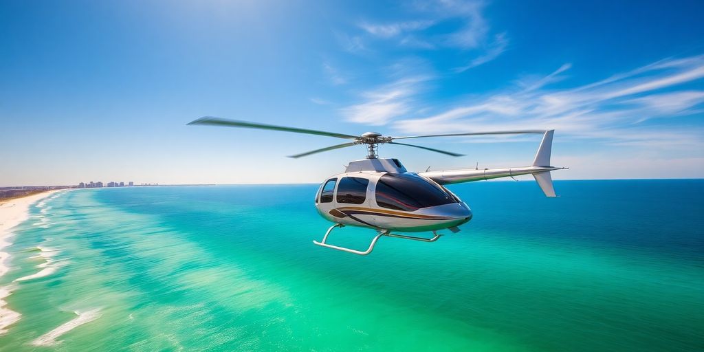Helicopter soaring over Destin's coastline