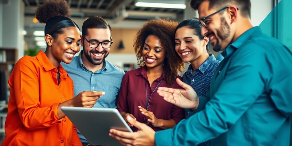 Successful sellers collaborating in a modern workspace.