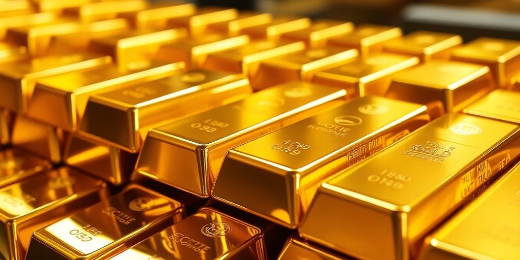 Lingots d'or brillants empilés avec élégance.