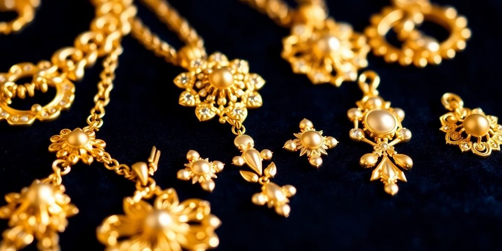 Bijoux en or sur un fond en velours.