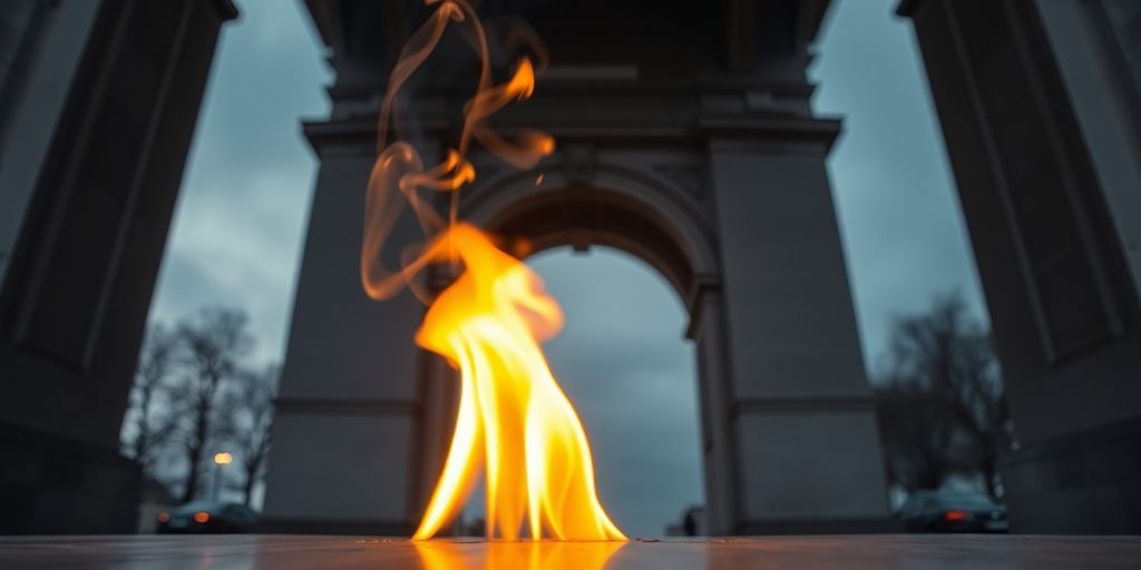 Flamme de la Tombe du Soldat inconnu sous l'Arc de Triomphe.