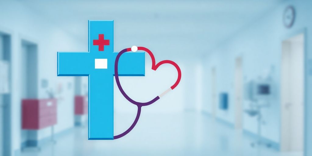 Medical cross, stetoscope, and heart