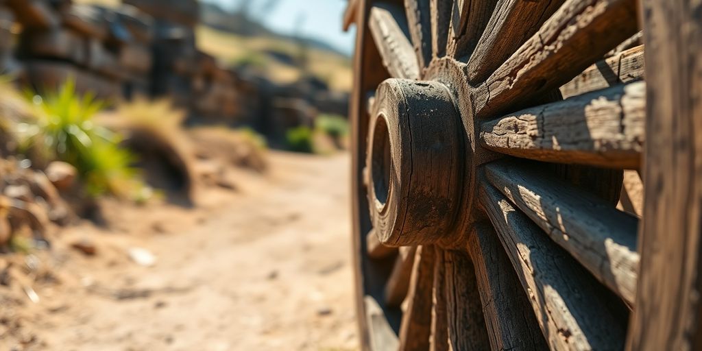Ancient Wooden Wheel on Dirt Path
